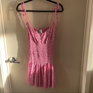 y&i pink flower ruched mini dress with adjustable tie straps size S